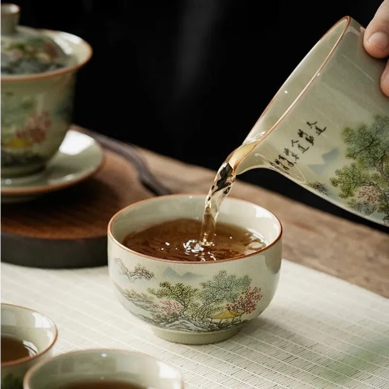 Jindezhen Gu Ru Ice Crackle Ceramic Fair Cup / Strainer [Zhi Ci Qinglu] - YIQIN TEA HOUSE | yiqinteahouse.com | fair cup, strainer, teaware, zhi ci qinglu