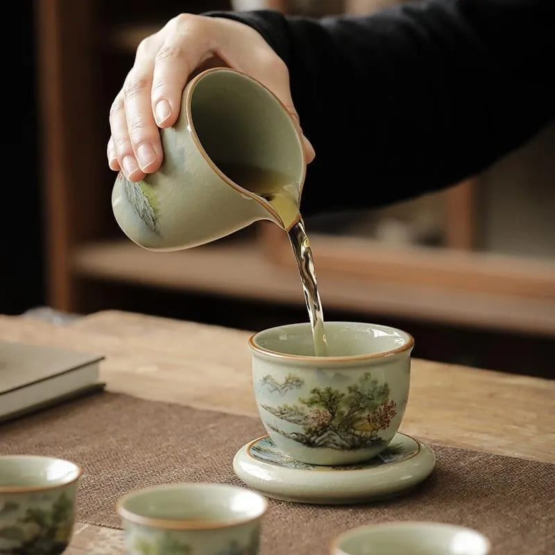 Jindezhen Gu Ru Ice Crackle Ceramic Fair Cup / Strainer [Zhi Ci Qinglu] - YIQIN TEA HOUSE | yiqinteahouse.com | fair cup, strainer, teaware, zhi ci qinglu