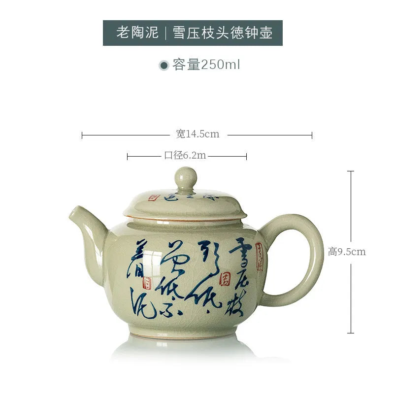 Jindezhen Gu Ru Ice Crackle Ceramic Hand-painted [Dezhong] Teapot 250ml - YIQIN TEA HOUSE | yiqinteahouse.com | ceramic teapot, jiangshan keran, teapot, teaware