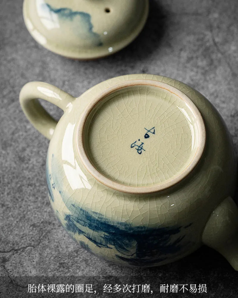 Jindezhen Gu Ru Ice Crackle Ceramic Hand-painted [Dezhong] Teapot 250ml - YIQIN TEA HOUSE | yiqinteahouse.com | ceramic teapot, jiangshan keran, teapot, teaware