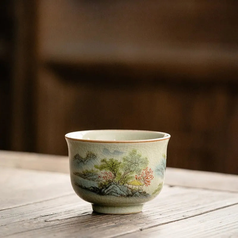 Jindezhen Gu Ru Ice Crackle Ceramic Tea Cup [Zhi Ci Qinglu] - YIQIN TEA HOUSE | yiqinteahouse.com | tea cup, teaware, zhi ci qinglu