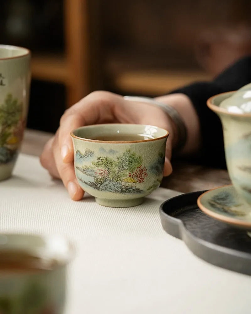 Jindezhen Gu Ru Ice Crackle Ceramic Tea Cup [Zhi Ci Qinglu] - YIQIN TEA HOUSE | yiqinteahouse.com | tea cup, teaware, zhi ci qinglu