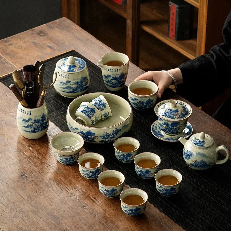 Jindezhen Gu Ru Ice Crackle Ceramic Tea Set [Jiangshan Keran] - YIQIN TEA HOUSE | yiqinteahouse.com | ceramic teapot, fair cup, gaiwan, jiangshan keran, strainer, tea cup, teaware, teaware set