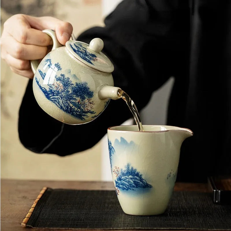 Jindezhen Gu Ru Ice Crackle Ceramic Tea Set [Jiangshan Keran] - YIQIN TEA HOUSE | yiqinteahouse.com | ceramic teapot, fair cup, gaiwan, jiangshan keran, strainer, tea cup, teaware, teaware set