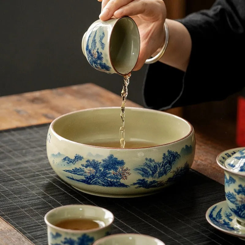 Jindezhen Gu Ru Ice Crackle Ceramic Tea Set [Jiangshan Keran] - YIQIN TEA HOUSE | yiqinteahouse.com | ceramic teapot, fair cup, gaiwan, jiangshan keran, strainer, tea cup, teaware, teaware set