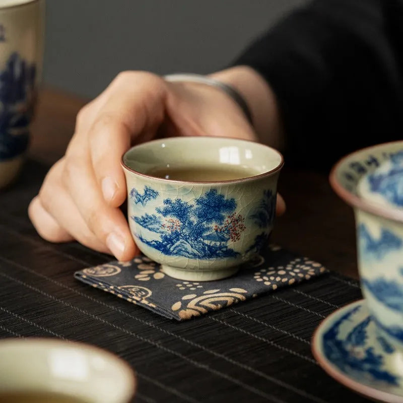 Jindezhen Gu Ru Ice Crackle Ceramic Tea Set [Jiangshan Keran] - YIQIN TEA HOUSE | yiqinteahouse.com | ceramic teapot, fair cup, gaiwan, jiangshan keran, strainer, tea cup, teaware, teaware set