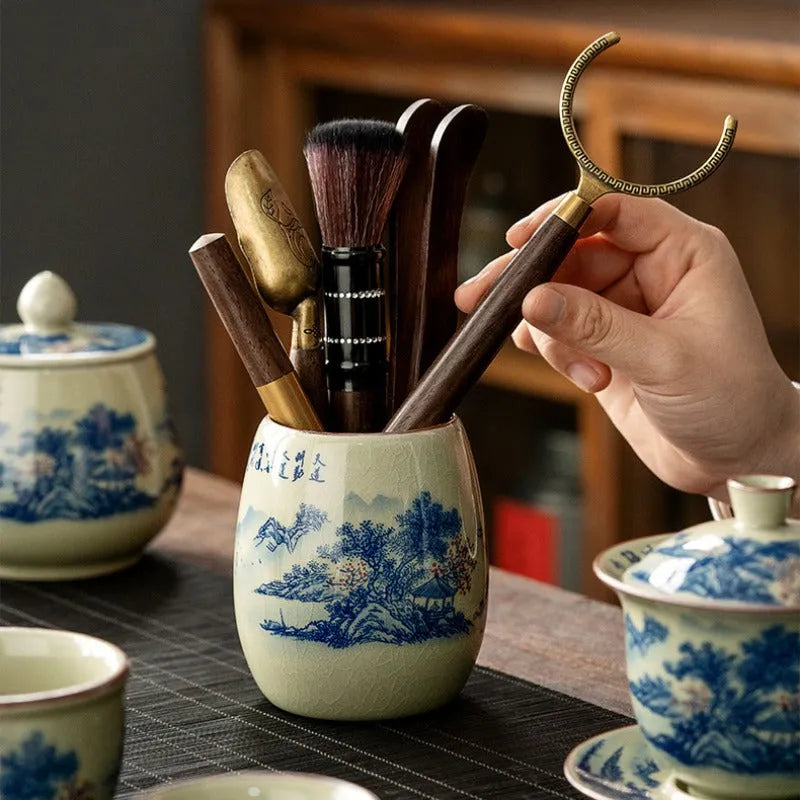 Jindezhen Gu Ru Ice Crackle Ceramic Tea Set [Jiangshan Keran] - YIQIN TEA HOUSE | yiqinteahouse.com | ceramic teapot, fair cup, gaiwan, jiangshan keran, strainer, tea cup, teaware, teaware set