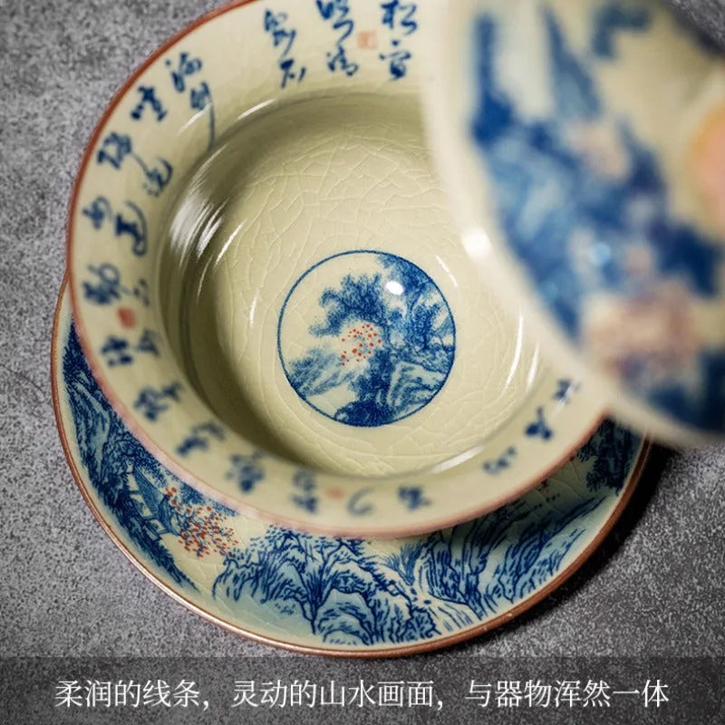 Jindezhen Gu Ru Ice Crackle Ceramic Tea Set [Jiangshan Keran] - YIQIN TEA HOUSE | yiqinteahouse.com | ceramic teapot, fair cup, gaiwan, jiangshan keran, strainer, tea cup, teaware, teaware set