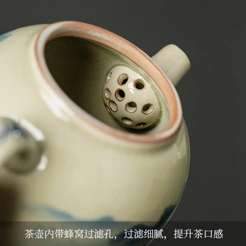 Jindezhen Gu Ru Ice Crackle Ceramic Tea Set [Jiangshan Keran] - YIQIN TEA HOUSE | yiqinteahouse.com | ceramic teapot, fair cup, gaiwan, jiangshan keran, strainer, tea cup, teaware, teaware set