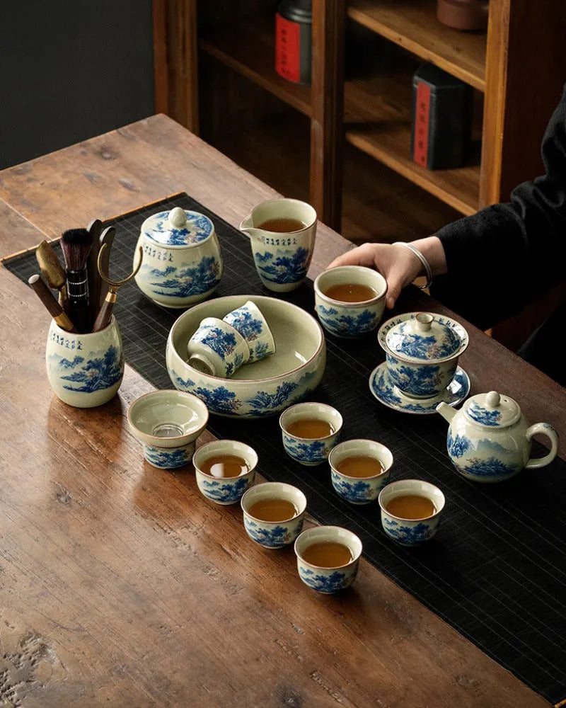 Jindezhen Gu Ru Ice Crackle Ceramic Tea Set [Jiangshan Keran] - YIQIN TEA HOUSE | yiqinteahouse.com | ceramic teapot, fair cup, gaiwan, jiangshan keran, strainer, tea cup, teaware, teaware set