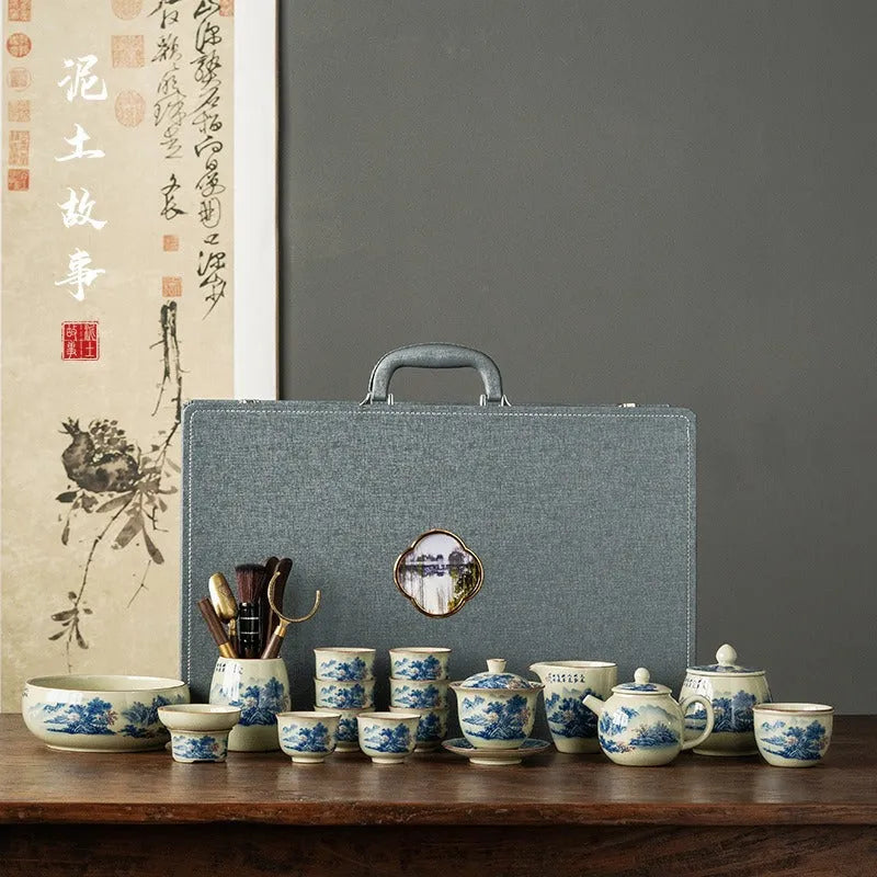 Jindezhen Gu Ru Ice Crackle Ceramic Tea Set [Jiangshan Keran] - YIQIN TEA HOUSE | yiqinteahouse.com | ceramic teapot, fair cup, gaiwan, jiangshan keran, strainer, tea cup, teaware, teaware set