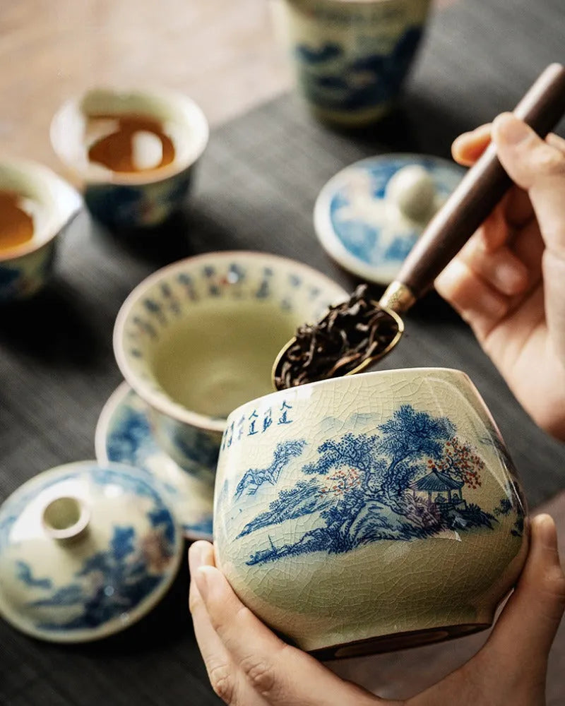 Jindezhen Gu Ru Ice Crackle Ceramic Tea Set [Jiangshan Keran] - YIQIN TEA HOUSE | yiqinteahouse.com | ceramic teapot, fair cup, gaiwan, jiangshan keran, strainer, tea cup, teaware, teaware set