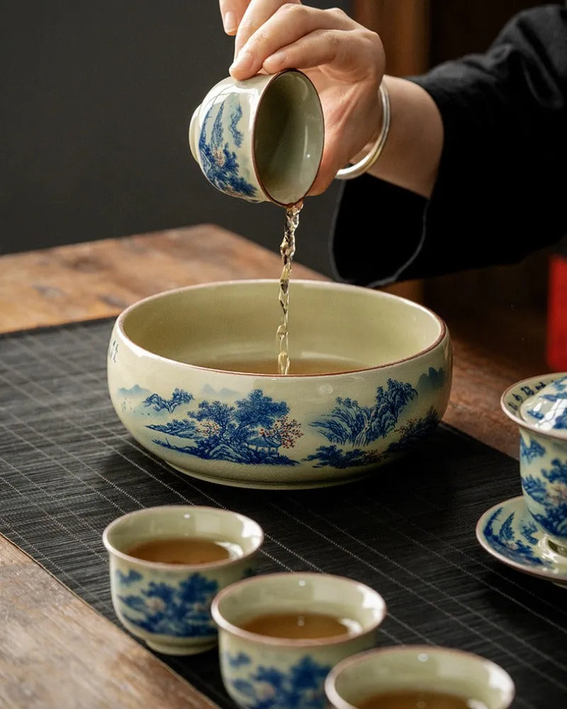 Jindezhen Gu Ru Ice Crackle Ceramic Tea Set [Jiangshan Keran] - YIQIN TEA HOUSE | yiqinteahouse.com | ceramic teapot, fair cup, gaiwan, jiangshan keran, strainer, tea cup, teaware, teaware set