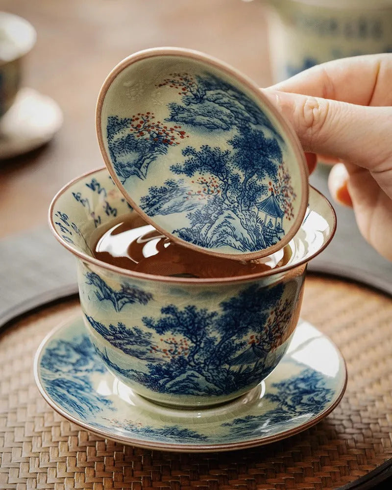 Jindezhen Gu Ru Ice Crackle Ceramic Tea Set [Jiangshan Keran] - YIQIN TEA HOUSE | yiqinteahouse.com | ceramic teapot, fair cup, gaiwan, jiangshan keran, strainer, tea cup, teaware, teaware set