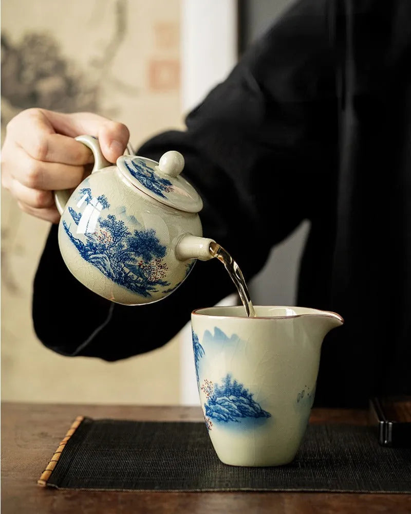 Jindezhen Gu Ru Ice Crackle Ceramic Tea Set [Jiangshan Keran] - YIQIN TEA HOUSE | yiqinteahouse.com | ceramic teapot, fair cup, gaiwan, jiangshan keran, strainer, tea cup, teaware, teaware set