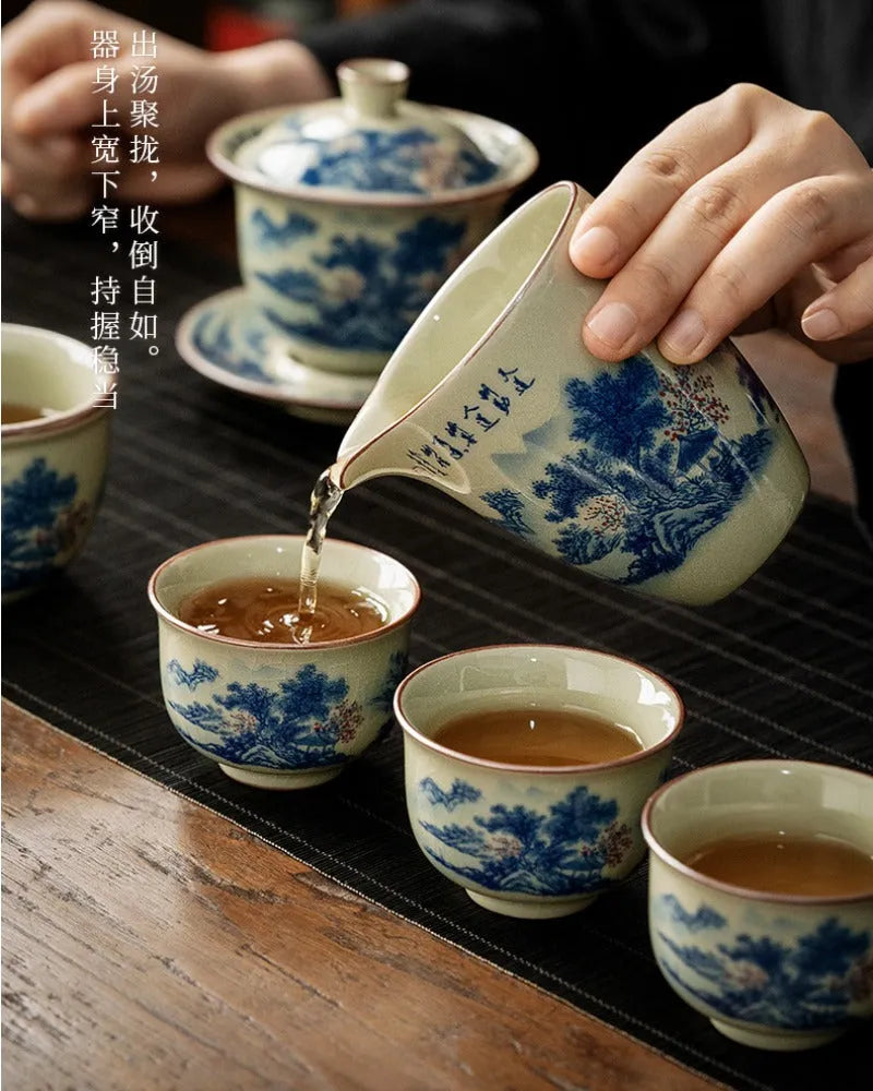 Jindezhen Gu Ru Ice Crackle Ceramic Tea Set [Jiangshan Keran] - YIQIN TEA HOUSE | yiqinteahouse.com | ceramic teapot, fair cup, gaiwan, jiangshan keran, strainer, tea cup, teaware, teaware set