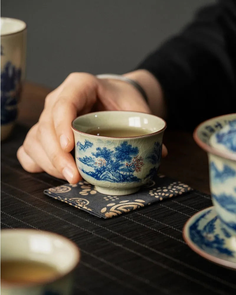 Jindezhen Gu Ru Ice Crackle Ceramic Tea Set [Jiangshan Keran] - YIQIN TEA HOUSE | yiqinteahouse.com | ceramic teapot, fair cup, gaiwan, jiangshan keran, strainer, tea cup, teaware, teaware set