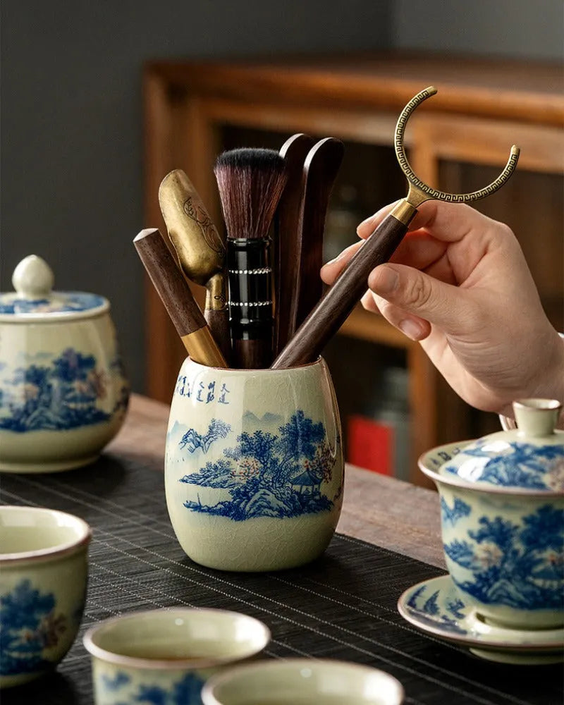 Jindezhen Gu Ru Ice Crackle Ceramic Tea Set [Jiangshan Keran] - YIQIN TEA HOUSE | yiqinteahouse.com | ceramic teapot, fair cup, gaiwan, jiangshan keran, strainer, tea cup, teaware, teaware set