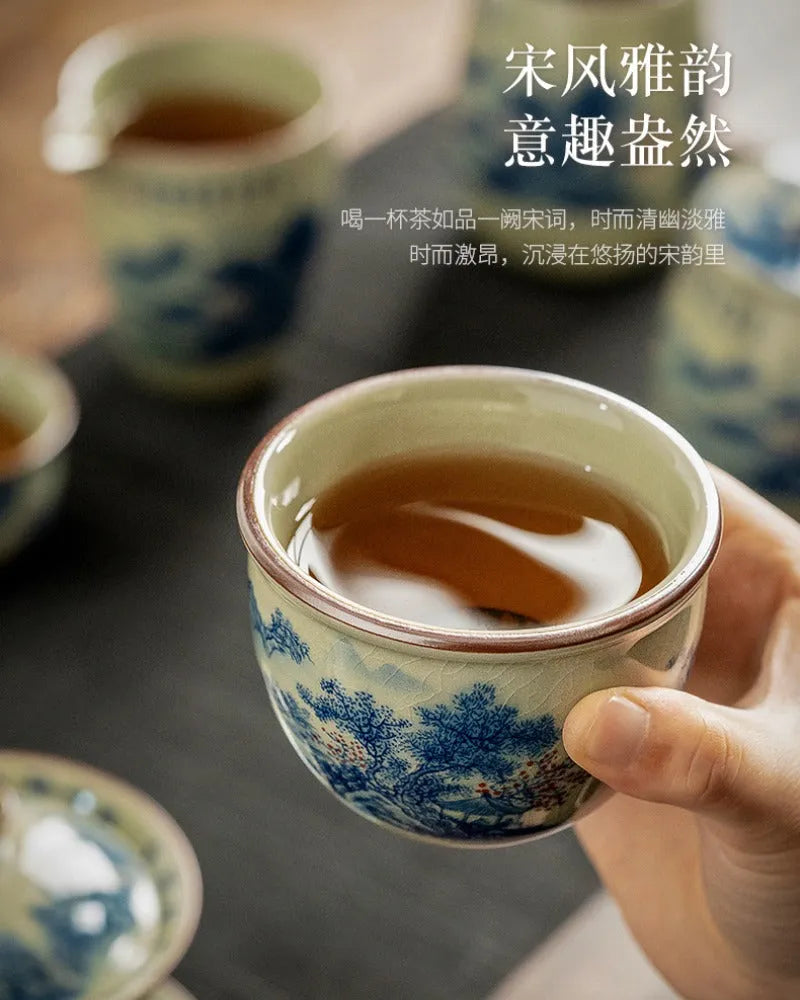 Jindezhen Gu Ru Ice Crackle Ceramic Tea Set [Jiangshan Keran] - YIQIN TEA HOUSE | yiqinteahouse.com | ceramic teapot, fair cup, gaiwan, jiangshan keran, strainer, tea cup, teaware, teaware set