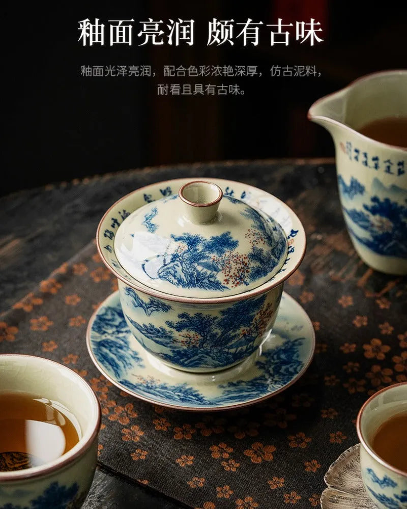 Jindezhen Gu Ru Ice Crackle Ceramic Tea Set [Jiangshan Keran] - YIQIN TEA HOUSE | yiqinteahouse.com | ceramic teapot, fair cup, gaiwan, jiangshan keran, strainer, tea cup, teaware, teaware set