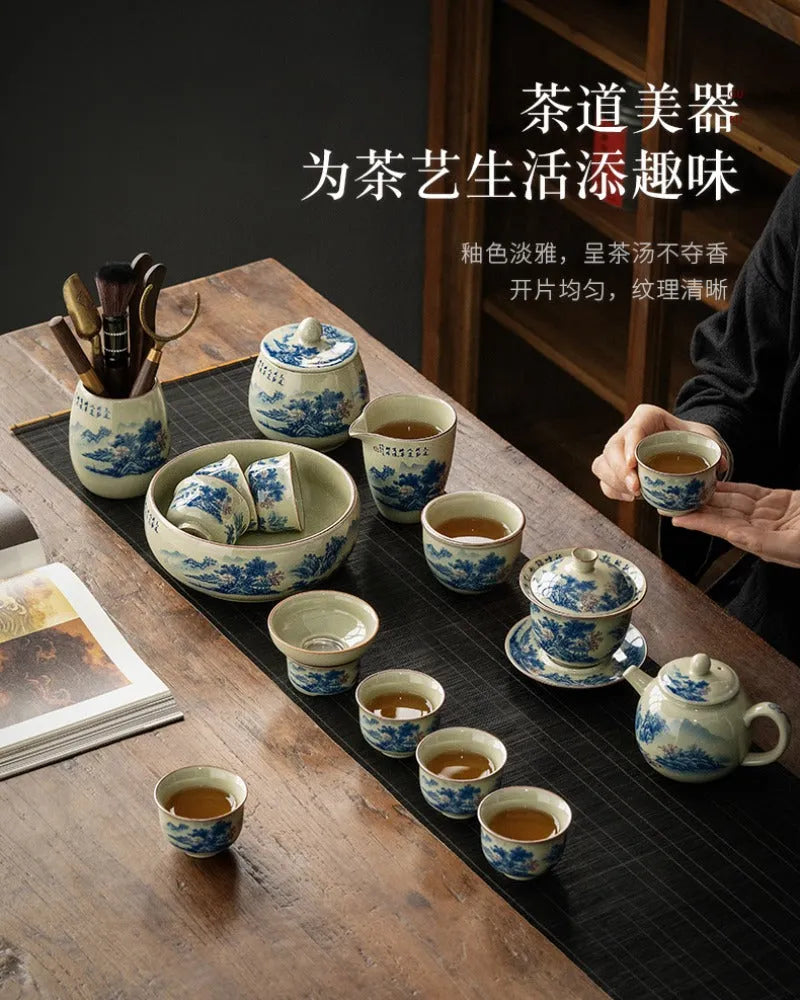 Jindezhen Gu Ru Ice Crackle Ceramic Tea Set [Jiangshan Keran] - YIQIN TEA HOUSE | yiqinteahouse.com | ceramic teapot, fair cup, gaiwan, jiangshan keran, strainer, tea cup, teaware, teaware set