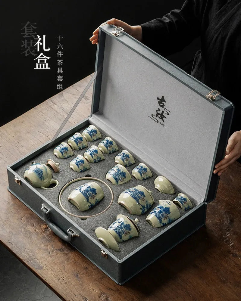 景德镇古汝窑冰裂釉陶瓷茶具套装[江山可染]