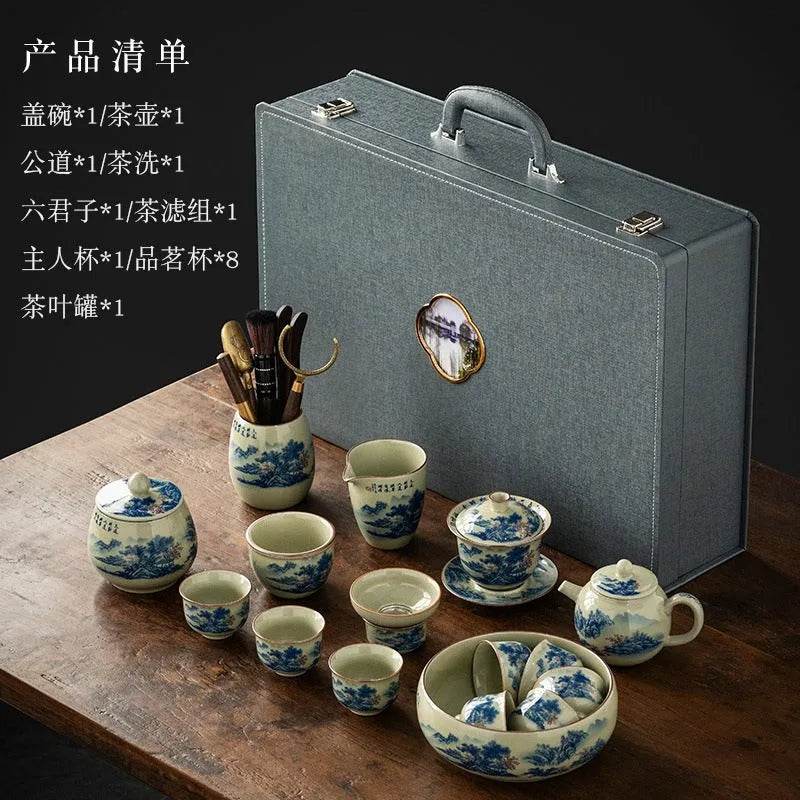 Jindezhen Gu Ru Ice Crackle Ceramic Tea Set [Jiangshan Keran] - YIQIN TEA HOUSE | yiqinteahouse.com | ceramic teapot, fair cup, gaiwan, jiangshan keran, strainer, tea cup, teaware, teaware set