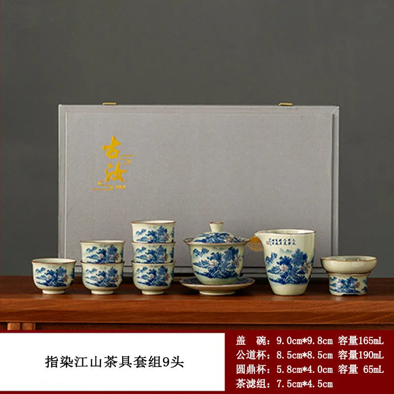 Jindezhen Gu Ru Ice Crackle Ceramic Tea Set [Jiangshan Keran] - YIQIN TEA HOUSE | yiqinteahouse.com | ceramic teapot, fair cup, gaiwan, jiangshan keran, strainer, tea cup, teaware, teaware set