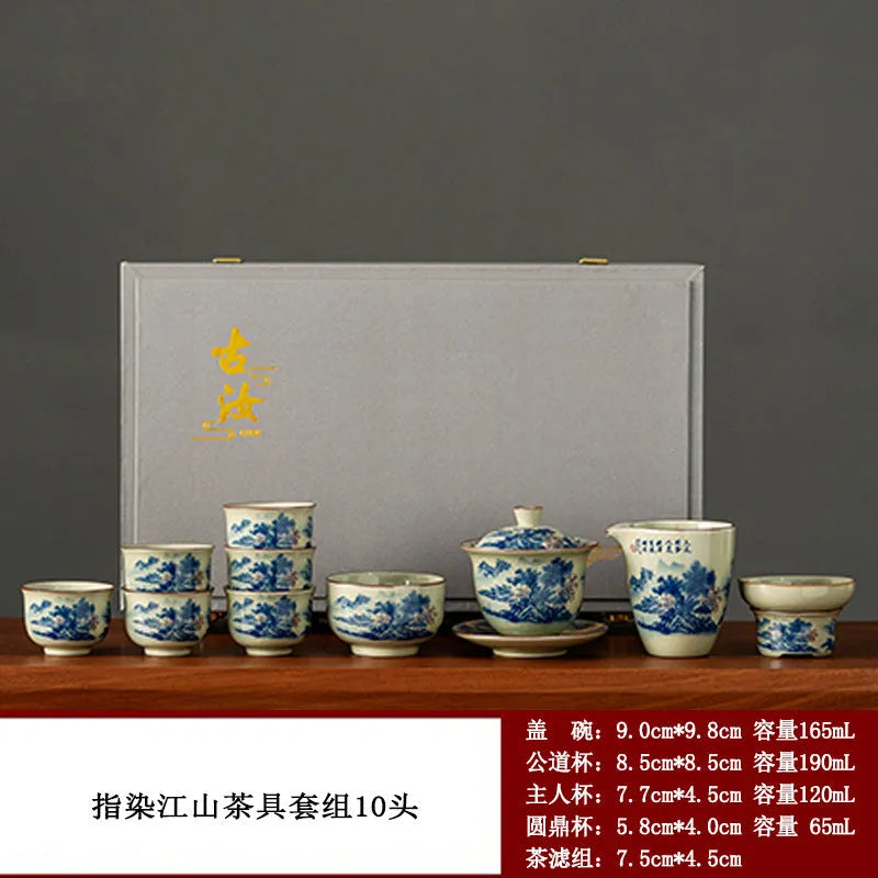 Jindezhen Gu Ru Ice Crackle Ceramic Tea Set [Jiangshan Keran] - YIQIN TEA HOUSE | yiqinteahouse.com | ceramic teapot, fair cup, gaiwan, jiangshan keran, strainer, tea cup, teaware, teaware set