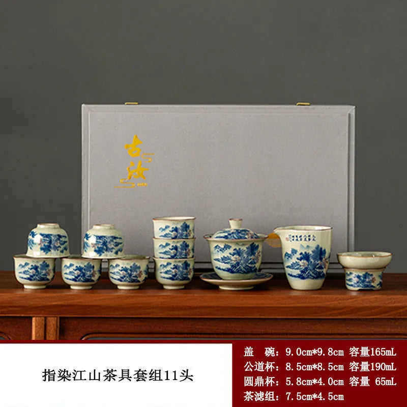 Jindezhen Gu Ru Ice Crackle Ceramic Tea Set [Jiangshan Keran] - YIQIN TEA HOUSE | yiqinteahouse.com | ceramic teapot, fair cup, gaiwan, jiangshan keran, strainer, tea cup, teaware, teaware set