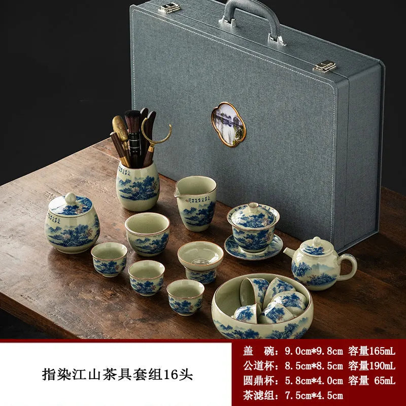 Jindezhen Gu Ru Ice Crackle Ceramic Tea Set [Jiangshan Keran] - YIQIN TEA HOUSE | yiqinteahouse.com | ceramic teapot, fair cup, gaiwan, jiangshan keran, strainer, tea cup, teaware, teaware set