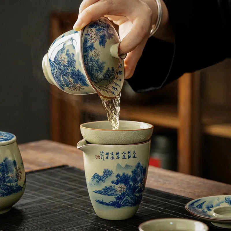 Jindezhen Gu Ru Ice Crackle Ceramic Tea Set [Jiangshan Keran] - YIQIN TEA HOUSE | yiqinteahouse.com | ceramic teapot, fair cup, gaiwan, jiangshan keran, strainer, tea cup, teaware, teaware set