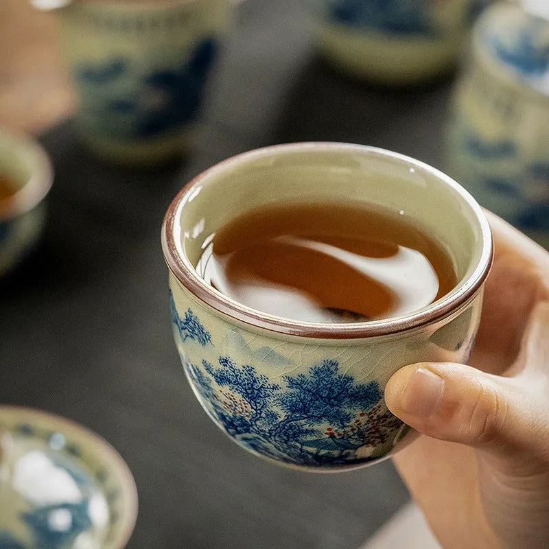 Jindezhen Gu Ru Ice Crackle Ceramic Tea Set [Jiangshan Keran] - YIQIN TEA HOUSE | yiqinteahouse.com | ceramic teapot, fair cup, gaiwan, jiangshan keran, strainer, tea cup, teaware, teaware set