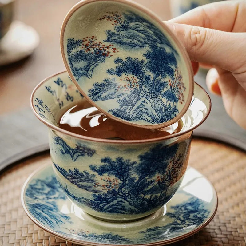 Jindezhen Gu Ru Ice Crackle Ceramic Tea Set [Jiangshan Keran] - YIQIN TEA HOUSE | yiqinteahouse.com | ceramic teapot, fair cup, gaiwan, jiangshan keran, strainer, tea cup, teaware, teaware set