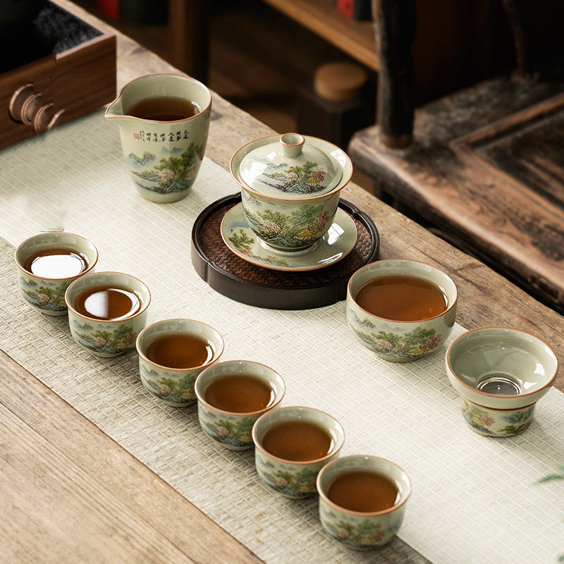 Jindezhen Gu Ru Ice Crackle Ceramic Tea Set [Zhi Ci Qinglu] - YIQIN TEA HOUSE | yiqinteahouse.com | ceramic teapot, fair cup, gaiwan, strainer, tea cup, teaware, teaware set, zhi ci qinglu