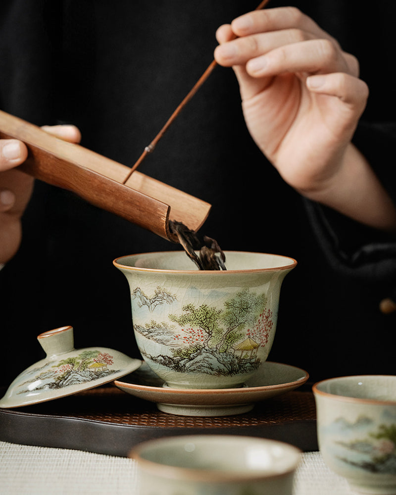 Jindezhen Gu Ru Ice Crackle Ceramic Tea Set [Zhi Ci Qinglu] - YIQIN TEA HOUSE | yiqinteahouse.com | ceramic teapot, fair cup, gaiwan, strainer, tea cup, teaware, teaware set, zhi ci qinglu