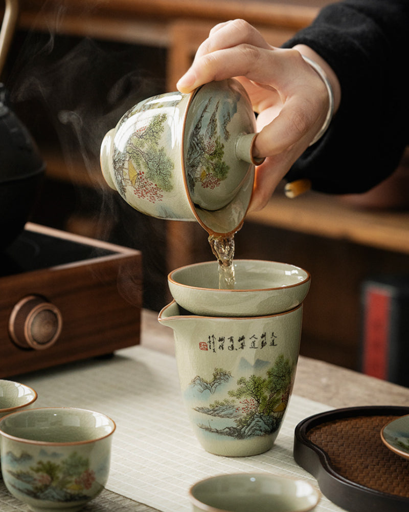 Jindezhen Gu Ru Ice Crackle Ceramic Tea Set [Zhi Ci Qinglu] - YIQIN TEA HOUSE | yiqinteahouse.com | ceramic teapot, fair cup, gaiwan, strainer, tea cup, teaware, teaware set, zhi ci qinglu