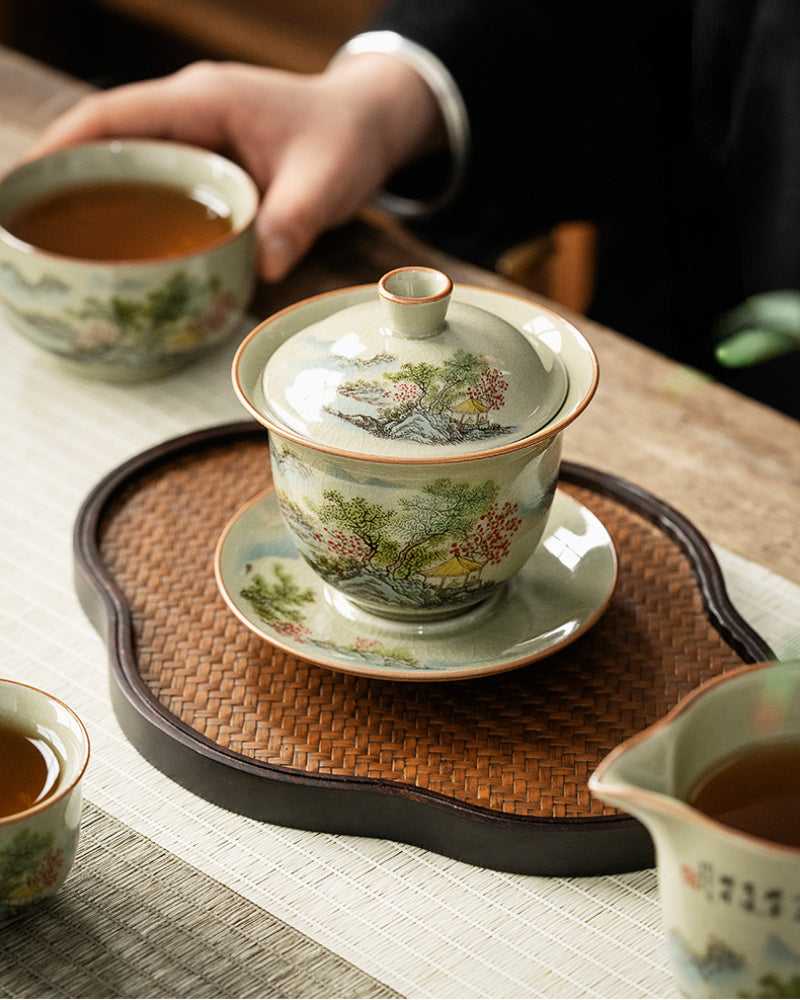 Jindezhen Gu Ru Ice Crackle Ceramic Tea Set [Zhi Ci Qinglu] - YIQIN TEA HOUSE | yiqinteahouse.com | ceramic teapot, fair cup, gaiwan, strainer, tea cup, teaware, teaware set, zhi ci qinglu