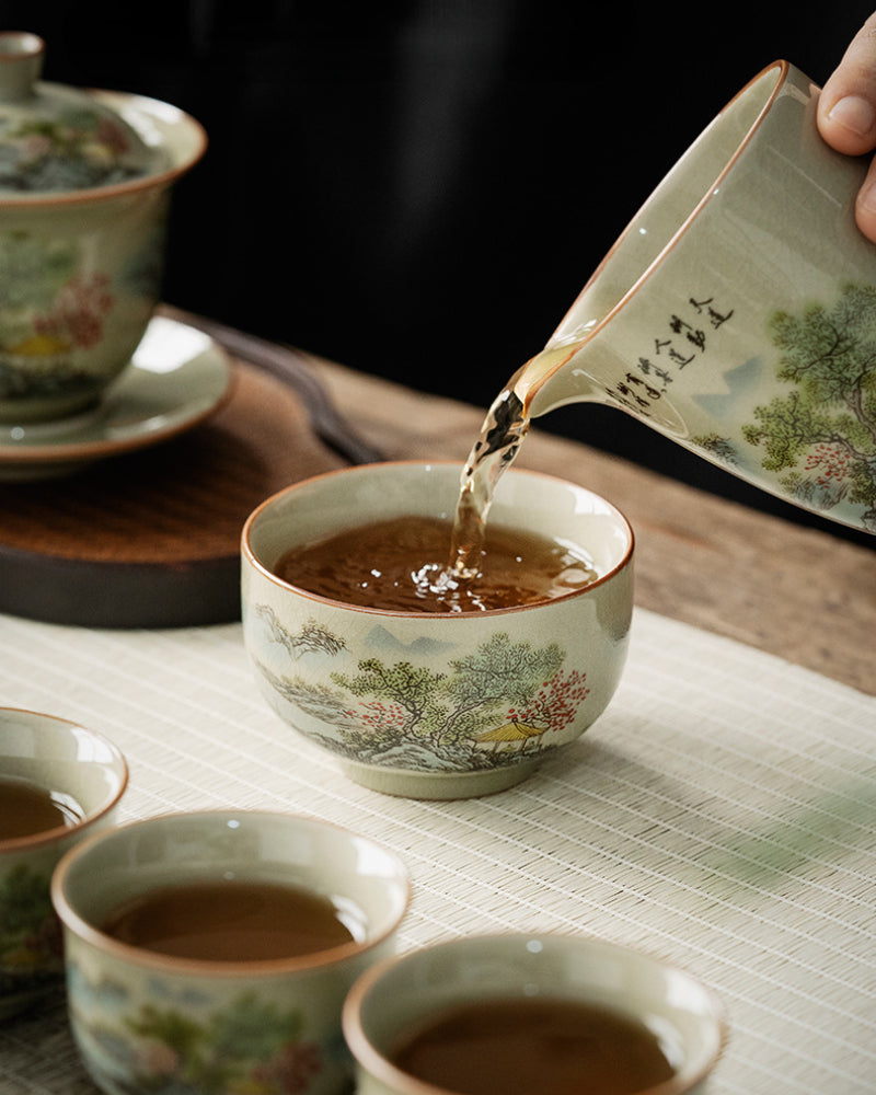 Jindezhen Gu Ru Ice Crackle Ceramic Tea Set [Zhi Ci Qinglu] - YIQIN TEA HOUSE | yiqinteahouse.com | ceramic teapot, fair cup, gaiwan, strainer, tea cup, teaware, teaware set, zhi ci qinglu