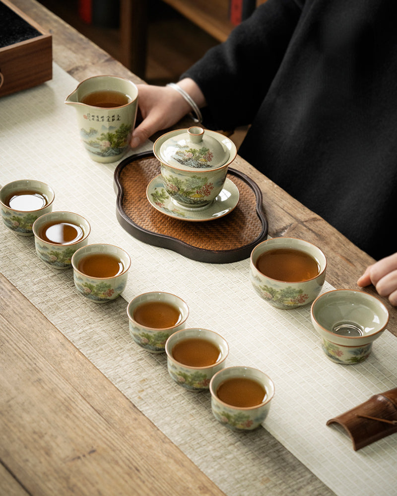 Jindezhen Gu Ru Ice Crackle Ceramic Tea Set [Zhi Ci Qinglu] - YIQIN TEA HOUSE | yiqinteahouse.com | ceramic teapot, fair cup, gaiwan, strainer, tea cup, teaware, teaware set, zhi ci qinglu