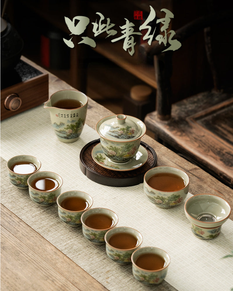 Jindezhen Gu Ru Ice Crackle Ceramic Tea Set [Zhi Ci Qinglu] - YIQIN TEA HOUSE | yiqinteahouse.com | ceramic teapot, fair cup, gaiwan, strainer, tea cup, teaware, teaware set, zhi ci qinglu