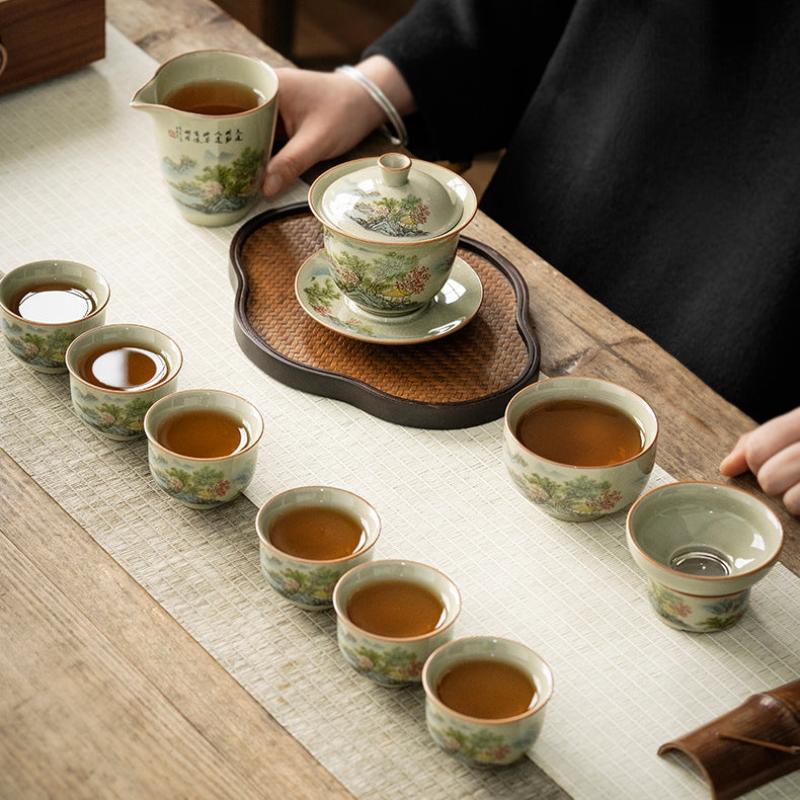 Jindezhen Gu Ru Ice Crackle Ceramic Tea Set [Zhi Ci Qinglu] - YIQIN TEA HOUSE | yiqinteahouse.com | ceramic teapot, fair cup, gaiwan, strainer, tea cup, teaware, teaware set, zhi ci qinglu