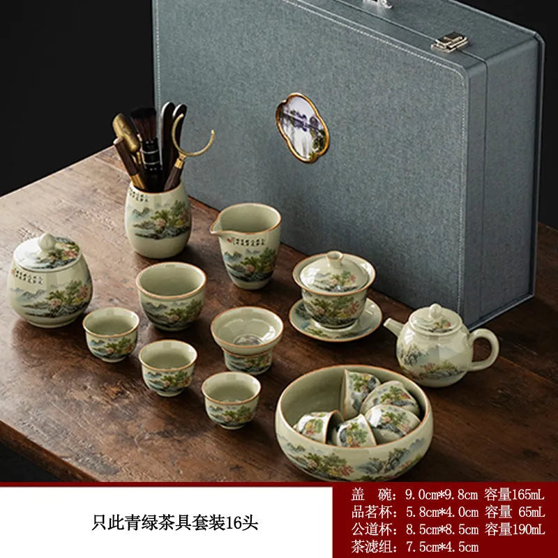 Jindezhen Gu Ru Ice Crackle Ceramic Tea Set [Zhi Ci Qinglu] - YIQIN TEA HOUSE | yiqinteahouse.com | ceramic teapot, fair cup, gaiwan, strainer, tea cup, teaware, teaware set, zhi ci qinglu