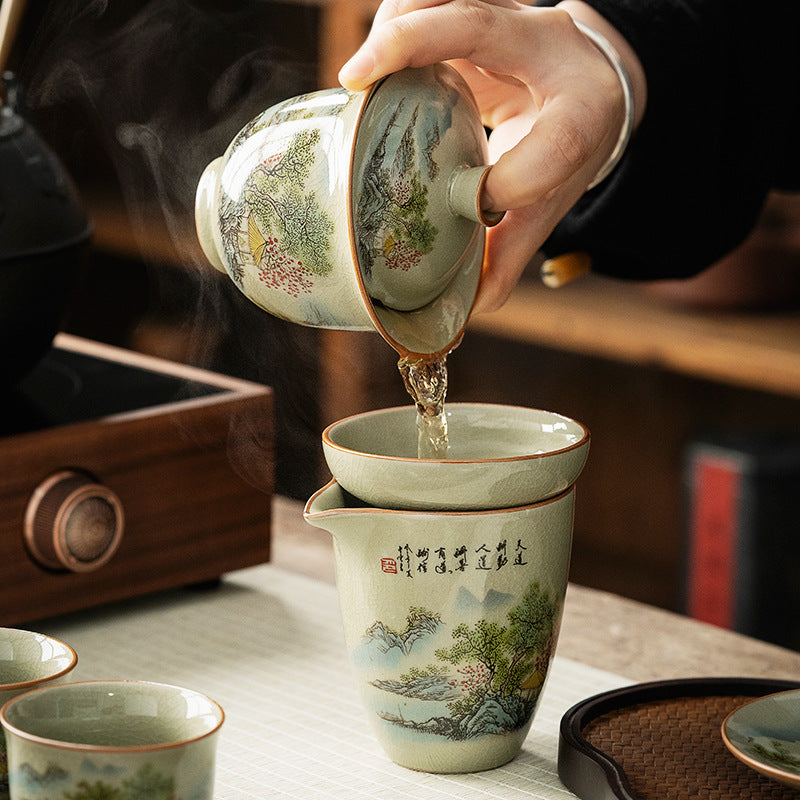 Jindezhen Gu Ru Ice Crackle Ceramic Tea Set [Zhi Ci Qinglu] - YIQIN TEA HOUSE | yiqinteahouse.com | ceramic teapot, fair cup, gaiwan, strainer, tea cup, teaware, teaware set, zhi ci qinglu