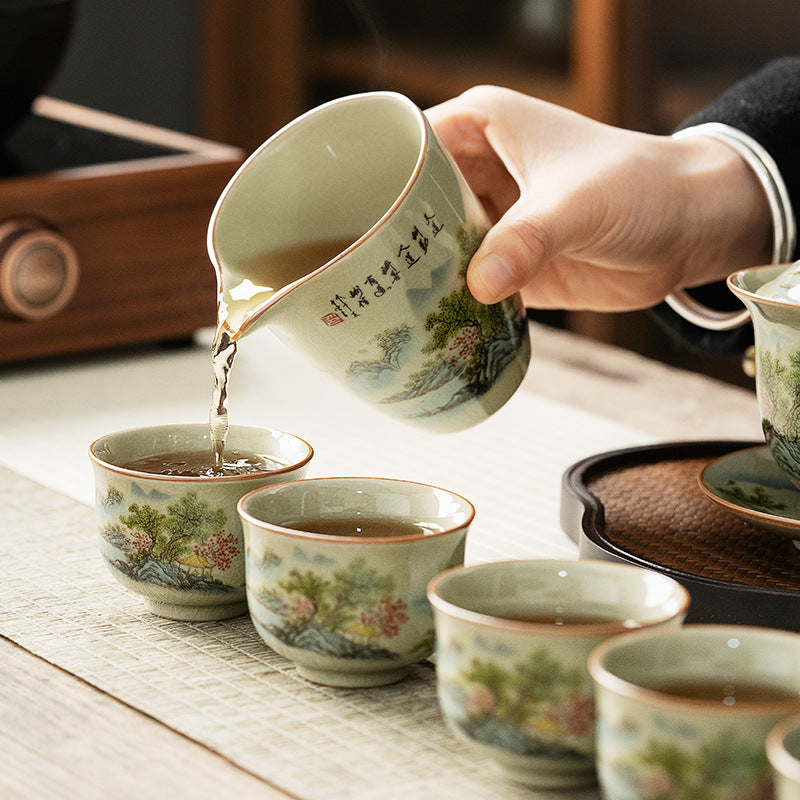 Jindezhen Gu Ru Ice Crackle Ceramic Tea Set [Zhi Ci Qinglu] - YIQIN TEA HOUSE | yiqinteahouse.com | ceramic teapot, fair cup, gaiwan, strainer, tea cup, teaware, teaware set, zhi ci qinglu