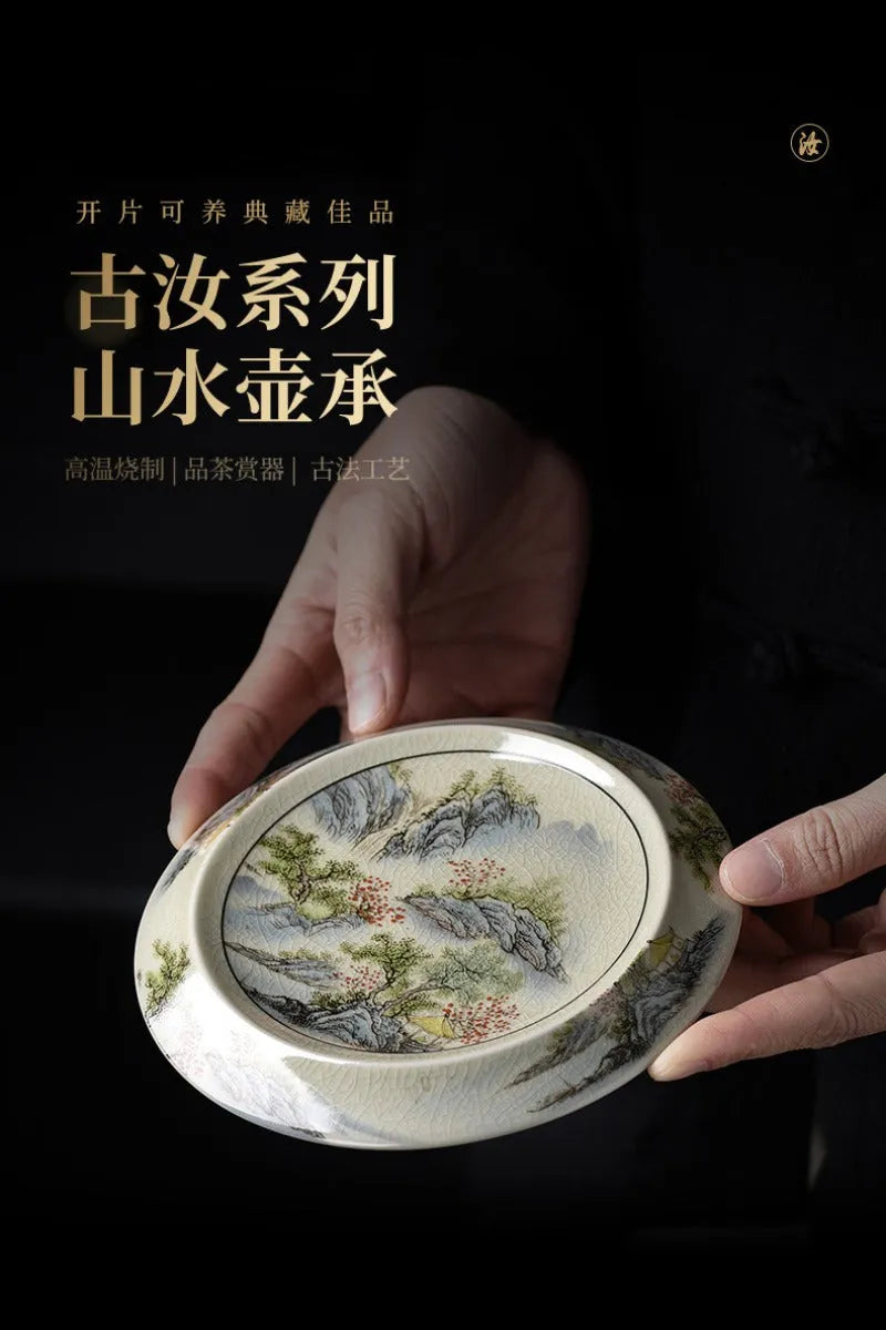 Jindezhen Gu Ru Ice Crackle Ceramic Tea Tray [Jiangshan Keran/Zhi Ci Qinglu] - YIQIN TEA HOUSE | yiqinteahouse.com | jiangshan keran, tea tray, teaware, zhi ci qinglu