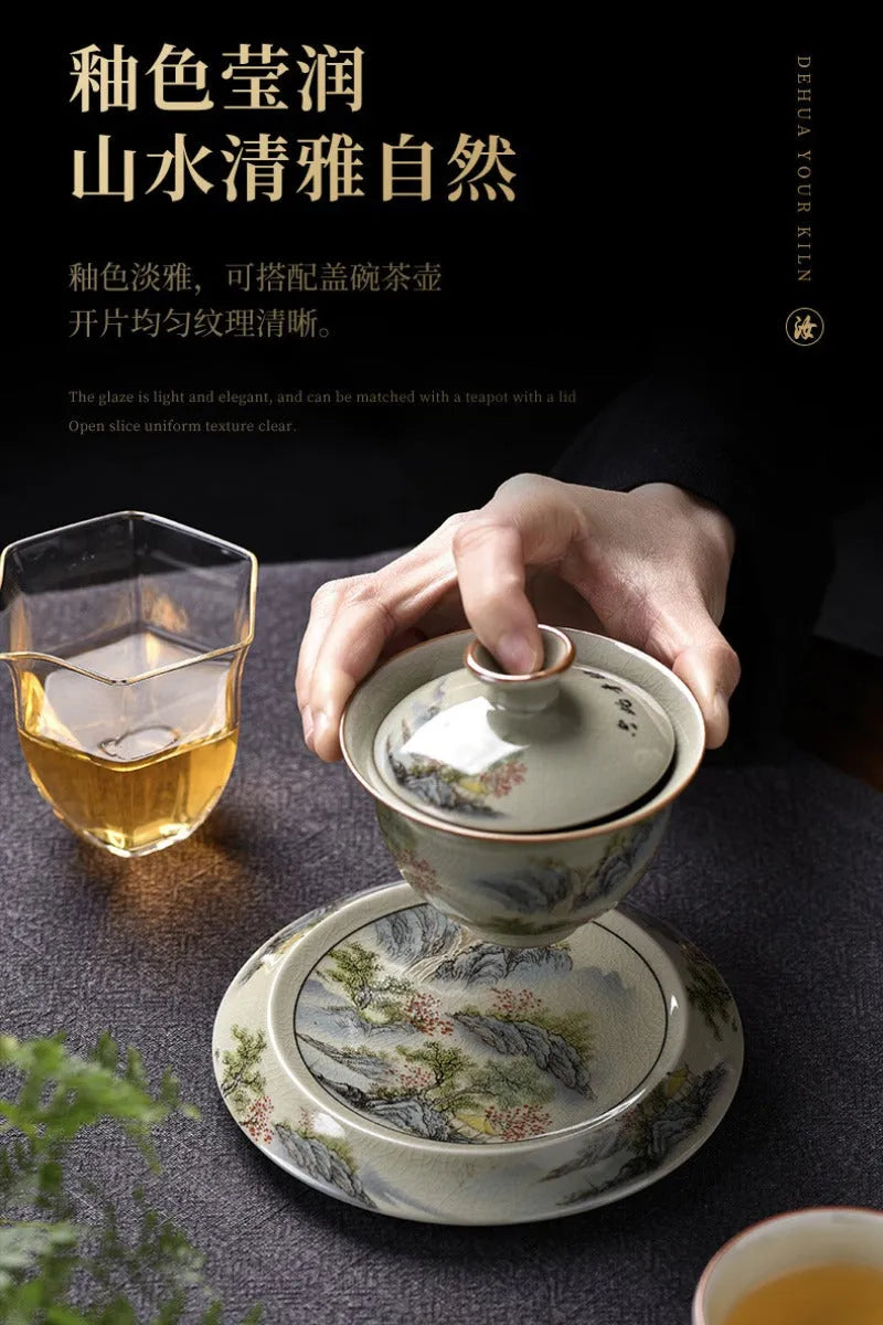 Jindezhen Gu Ru Ice Crackle Ceramic Tea Tray [Jiangshan Keran/Zhi Ci Qinglu] - YIQIN TEA HOUSE | yiqinteahouse.com | jiangshan keran, tea tray, teaware, zhi ci qinglu