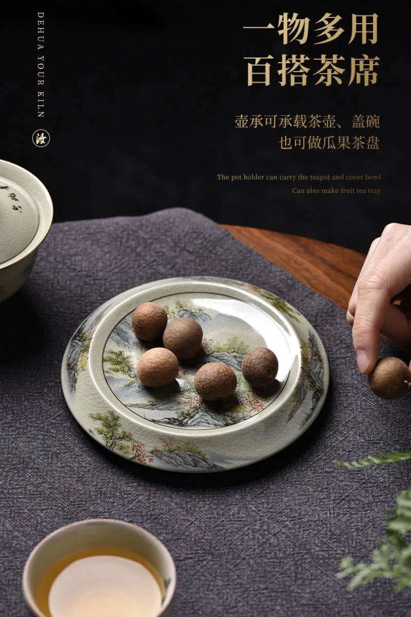 Jindezhen Gu Ru Ice Crackle Ceramic Tea Tray [Jiangshan Keran/Zhi Ci Qinglu] - YIQIN TEA HOUSE | yiqinteahouse.com | jiangshan keran, tea tray, teaware, zhi ci qinglu