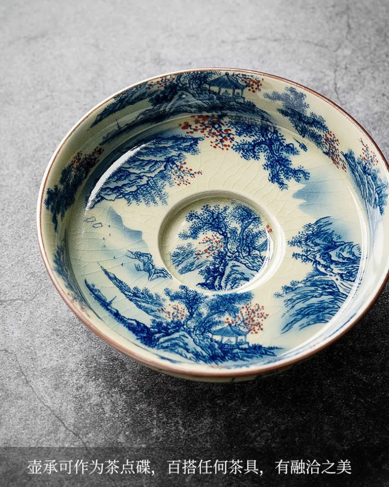 Jindezhen Ice Crackle Ceramic Sancai Gaiwan [Jiangshan Ke Ran Series - Jiangjun] 165ml - YIQIN TEA HOUSE | yiqinteahouse.com | gaiwan, jiangshan keran, teaware