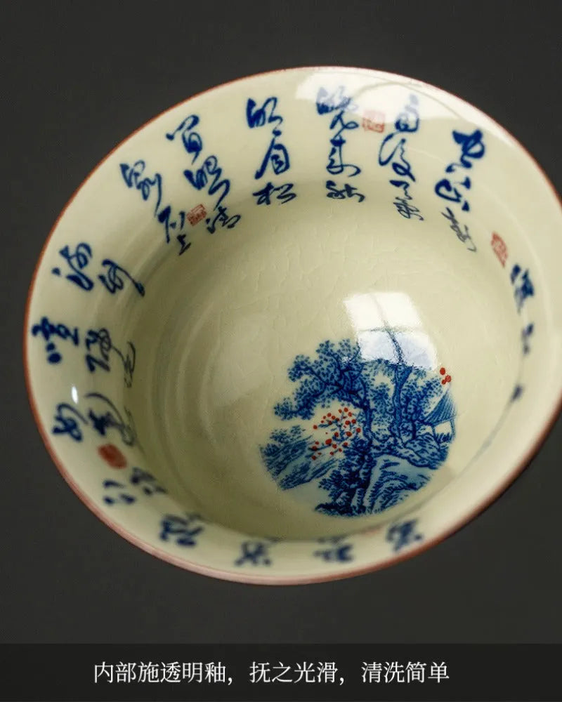 Jindezhen Ice Crackle Ceramic Sancai Gaiwan [Jiangshan Ke Ran Series - Jiangjun] 165ml - YIQIN TEA HOUSE | yiqinteahouse.com | gaiwan, jiangshan keran, teaware